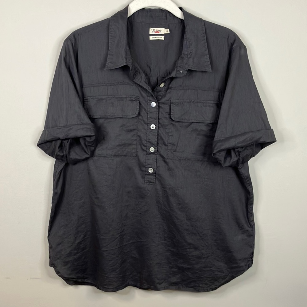 Faherty The Uptown gray button front short sleeve popover - Picture 3 of 8